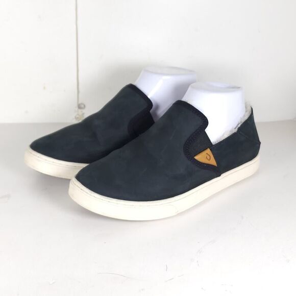 OluKai Women’s Pehuea Heu US 7 black Leather Genuine Shearling Slip-On Sneaker - Picture 1 of 14